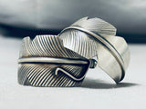 One Of The Best Vintage Native American Navajo Hand Carved Sterling Silver Feather Earrings-Nativo Arts