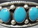 Superior Vintage Native American Navajo Blue Gem Turquoise Sterling Silver Bracelet Old-Nativo Arts