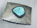 Extremely Detailed Vintage Native American Navajo Hand Stamped Sterling Silver Turquoise Buckle-Nativo Arts