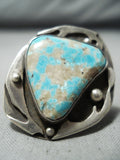 Huge Early #8 Turquoise Vintage Native American Navajo Sterling Silver Ring Old-Nativo Arts