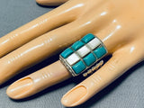 Native American One Of The Best Vintage Zuni Turquoise Inlay Sterling Silver Ring- Heavy-Nativo Arts