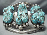 Monster Vintage Native American Navajo Turquoise Boulder Sterling Silver Bracelet Old-Nativo Arts
