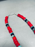 Authentic Singer Native American Navajo Coral Sterling Silver Turquoise Necklace-Nativo Arts