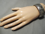 Tremendous Vintage Native American Navajo Hand Carved Sterling Silver Nature Scene Bracelet-Nativo Arts