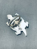 Whimsical Native American Navajo Kingman Turquoise Sterling Silver Ring Signed Nelson Morton-Nativo Arts