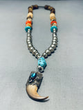 Rare Longer 32 Inch Vintage Navajo Turquoise Sterling Silver Necklace-Nativo Arts