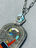 One Of Most Intricate Vintage Native American Navajo Turquoise Inlay Sterling Silver Necklace-Nativo Arts