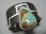 Tremendous Native American Navajo Teardrop Royston Turquoise Sterling Silver Bracelet Cuff-Nativo Arts
