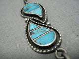 Stunning Vintage Native American Navajo Choker Inlay Turquoise Sterling Silver Necklace-Nativo Arts