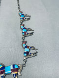 One Of The Best Vintage Native American Navajo Turquoise Horse Inlay Sterling Silver Necklace-Nativo Arts