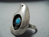 Unique Vintage Native American Navajo Turquoise Sterling Silver Bear Shadowbox Ring Old-Nativo Arts