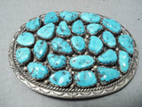 Heavy Lee Vintage Native American Navajo Old Kingman Turquoise Sterling Silver Buckle-Nativo Arts