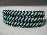 Museum Vintage Native American Zuni Slanted Turquoise Sterling Silver Bracelet Old-Nativo Arts