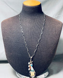 Phil Gia Vintage Native American Zuni Inlay Textured Turquoise Sterling Silver Necklace-Nativo Arts