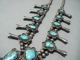 Finest Vintage Native American Navajo Carico Turquoise Sterling Silver Squash Blossom Necklace-Nativo Arts