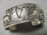 Tremendous Vintage Native American Navajo Hand Carved Sterling Silver Nature Scene Bracelet-Nativo Arts