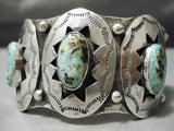 Museum Vintage Native American Navajo Green Turquoise Sterling Silver Bracelet Old-Nativo Arts