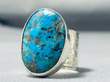 Stunning Native American Navajo Pilot Mountain Turquoise Sterling Silver Ring-Nativo Arts