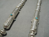 One Of The Best Vintage Native American Navajo Tubule Sterling Silver Turquoise Necklace Old-Nativo Arts