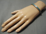 Thicker Vintage Navajo Turquoise Inlay Native American Sterling Silver Bracelet-Nativo Arts