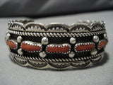 Marvelous Vintage Native American Navajo Sterling Silver Scalloped Coral Bracelet Old-Nativo Arts