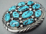 Native American Tommy Moore Signed Vintage Sleeping Beauty Turquoise Sterling Silver Buckle-Nativo Arts