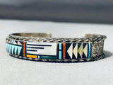 One Of The Most Intricate Vintage Native American Zuni Turquoise Inlay Sterling Silver Bracelet-Nativo Arts