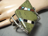 Gaint Vintage Native American Zuni Turquoise Signed Sterling Silver Turquoise Bracelet-Nativo Arts