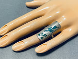 Unique Vintage Native American Navajo Turquoise Chip Inlay Waterbird Sterling Silver Ring-Nativo Arts