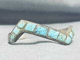 Breathtaking Vintage Native American Navajo Inlay Turquoise Sterling Silver Zigzag Bracelet-Nativo Arts