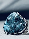 Native American Important Ben Begaye Vintage Hand Carved Turquoise Sterling Silver Ring-Nativo Arts
