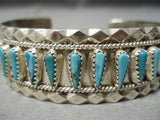 Rare Teardrop Blue Diamond Vintage Turquoise Sterling Silver Native American Navajo Bracelet-Nativo Arts