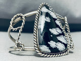 Towering Vintage Native American Navajo Snowflake Obsidian Sterling Silver Bracelet-Nativo Arts