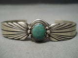 Flares Of Silver Vintage Native American Navajo Sterling Silver Green Turquoise Bracelet-Nativo Arts