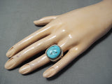 Magnificent Vintage Native American Navajo Sleeping Beauty Turquoise Sterling Silver Ring Old-Nativo Arts
