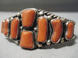 One Of The Best Vintage Native American Navajo Verdy Jake Coral Sterling Silver Bracelet-Nativo Arts