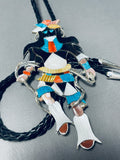 5 Inch Tall Vintage Native American Zuni Turquoise Dancer Sterling Silver Bolo Tie-Nativo Arts