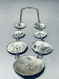 Best Native American Navajo Hand Hammered Sterling Silver Huge Concho Necklace-Nativo Arts