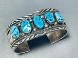 Fabulous Vintage Native American Navajo 5 Morenci Turquoise Sterling Silver Bracelet-Nativo Arts