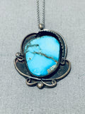 Native American Marvelous Vintage Zuni Kingman Turquoise Sterling Silver Necklace-Nativo Arts