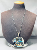 One Of The Biggest Native American Navajo Micro Inlay Turquoise Sterling Silver Necklace-Nativo Arts