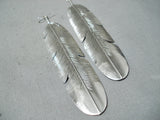 Striking Navajo Sterling Silver Feather Pendant Earrings Native American-Nativo Arts