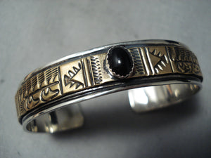 Dramatic Navajo Black Onyx Sterling Silver Bracelet Native American-Nativo Arts