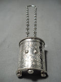Heavy Important Thick Native American Navajo Turquoise Sterling Silver Pillbox Necklace-Nativo Arts