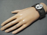 Native American Important Vintage Albert Jake White Buffalo Turquoise Sterling Silver Bracelet-Nativo Arts