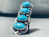 Massive Native American Navajo Old Kingman Turquoise Sterling Silver Ring-Nativo Arts