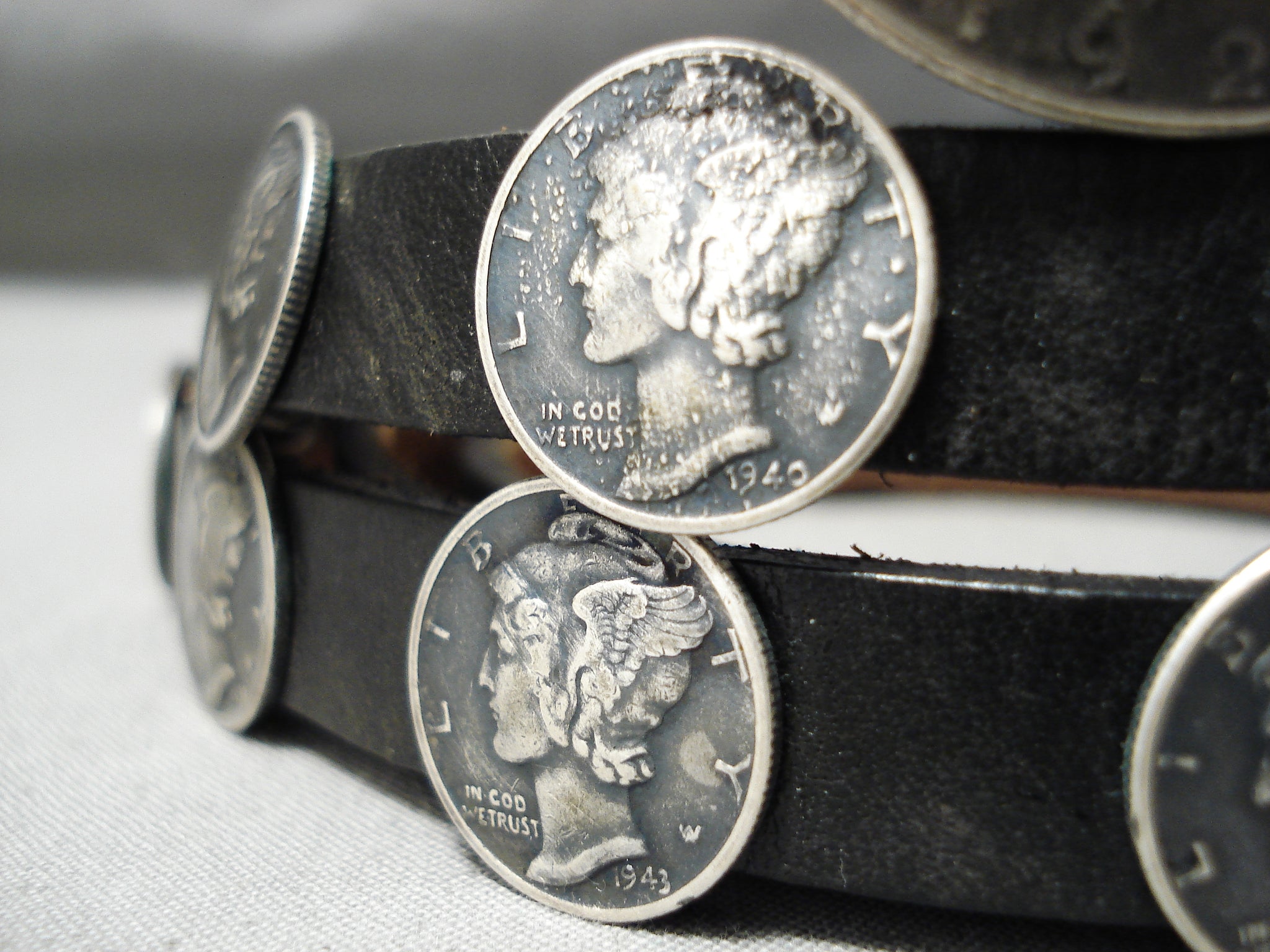 Vintage 1989 CHACON Leather Sterling Belt 36-38 Brown Lady Liberty Dimes Signed Women main image 2