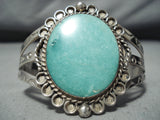 Early Huge Vintage Native American Navajo Blue Gem Turquoise Sterling Silver Bracelet Old-Nativo Arts
