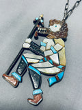 Important Big Vintage Native American Navajo Turquoise Ceremoy Dancer Sterling Silver Necklace-Nativo Arts