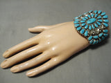 Tremendous Vintage Native American Navajo Teardrop Cluster Turquoise Sterling Silver Bracelet-Nativo Arts
